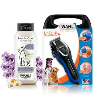 Combo Maquina Cortadora para Mascotas Wahl U Clip Dog + Shampoo Wahl Four in One Calming Formula